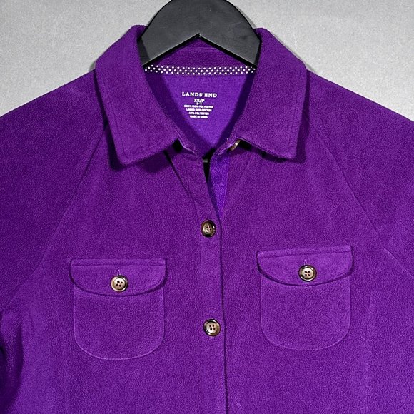 Lands End Purple Button Down Shirt Four Pockets Warm Soft Texture Size XS/P 2-4 - Picture 3 of 10